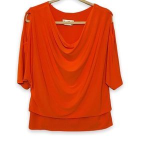 Joseph Ribkoff Orange Cowl Neck Cold Shoulder Blouse